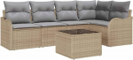 Rantry 6-teiliges Garten Sofa Set mit Kissen Schwarz Poly Rattan, 2-Sitzer Garten Sofa mit Kissen Beige Poly Rattan Gartenlounge Model3345710