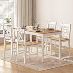 sogesfurniture s&ouml;&ouml;gitoa 5-osaline komplekt koos s&ouml;&ouml;gilaua 108 x 65 x 73 cm ja 4 tooliga, ristk&uuml;likukujuline k&ouml;&ouml;gilaud elutuppa, s&ouml;&ouml;gituppa, valge ja teakpuust komplekt