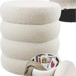 tectake&reg; Scandi Stool koos hoiuruumiga, Boucl&eacute; Teddy kangas, Pouf, &uuml;mmargune polsterdatud stool garderoobilauda, elutoa m&ouml;&ouml;bel, kui koridorim&ouml;&ouml;bel, elutoa hoiutool, l&auml;bim&otilde;&otilde;t 42 x 47 cm.