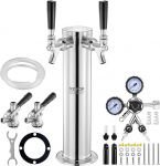VEVOR Beer Dispenser Beer Tower Beer Conversion Kit with Two Taps, Beer Tower Dispenser Stainless Steel with Double Gauge W21.8 Regulator and S System Barrel Coupling for Parties, Home etc.