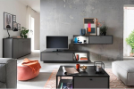 Living Room Furniture Set Grey 4-Piece Modern with Anthracite, 1 Sideboard, 1 Lowboard, 1 Wall Cupboard, 1 Coffee Table