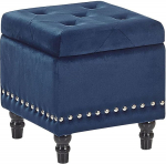 Beliani Loretto Glamour Look Square Velvet Stool with Storage Space and Studs Dark Blue
