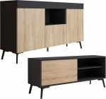 MB Muebles Bonitos Kai elutoa m&ouml;&ouml;blikomplekt, k&uuml;ljepaneel ja TV-kapp, v&auml;rv must ja Sonoma, matt viimistlus, kaasaegne elutoa m&ouml;&ouml;bel, mudel Kai