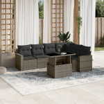 Set Schlafsofa, 7-teiliges Gartenm&ouml;bel-Set mit grauen Kissen aus Polyrattan, Sofa f&uuml;r Wohnzimmer, Gartensofa, modernes Sofaset f&uuml;r den Au&szlig;enbereich, M&ouml;bel Modell 3267300