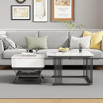 BTM 2-osaline kohvilaudade komplekt, geomeetriline kohvilaudade komplekt, k&otilde;rgl&auml;ikega marmori v&auml;limus, elutoa lauakomplekt 1 sahtliga, diivanilaud, k&uuml;ljelaud, v&auml;ikestesse ruumidesse, valge + must, 70 x 70 x 45 cm + 50 x 50 x