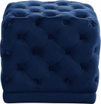 Meridian Furniture 137Navy Stella Collection Modern Velvet Ottoman with Deep Button Placket, Solid Wood Frame, 18" x 18" x 17"