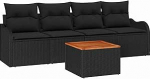 5-teiliges Garten Sofa Set mit Kissen Schwarz Poly Rattan Akazie, 2-Sitzer Garten Sofa mit Kissen Schwarz Poly Rattan Gartenlounge Model3347387