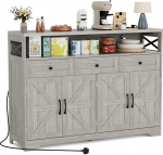 BonVache Sideboard, k&ouml;&ouml;gikapp sahtlitega, hoiukapp, avatud riiuliga k&uuml;ljepaneel, kohvibaarikapp k&ouml;&ouml;ki, s&ouml;&ouml;gituppa, elutuppa, 130 x 35 x 95 cm, helehall