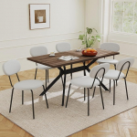 LEWE s&ouml;&ouml;gilaud koos 6 tooliga, 140 x 80 x 76 cm, ristk&uuml;likukujuline puidust s&ouml;&ouml;gilaud koos Teddy kangast s&ouml;&ouml;gitooliga, virnastatavad k&ouml;&ouml;gitoolid, k&ouml;&ouml;ki, s&ouml;&ouml;gituppa ja elutuppa.