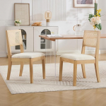 Orirsnug S&ouml;&ouml;gitoa toolid komplekt 2 Retro puidust k&ouml;&ouml;gitooli Linane polsterdatud elutoa tool seljatoega s&ouml;&ouml;gituppa, k&ouml;&ouml;ki, elutuppa, beež