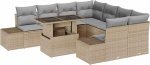 Rantry 9-teiliges Garten-Sofa-Set mit Kissen Beige Poly Rattan Gartenlounge Model3349156