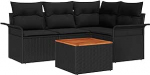 5-teiliges Garten-Sofa-Set mit Kissen Schwarz Poly-Rattan Akazie Gartenlounge Model3347324
