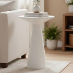 Cagnolier &uuml;mmargune k&uuml;ljelaud, v&auml;ike kohvilaud, v&auml;ike laud, puidust laud elutuppa ja r&otilde;dule, magamistuppa, seenekujuline, diivanilaud, magustoidulaud, kaasaegne, l&auml;bim&otilde;&otilde;t 34 x k&otilde;rgus 50 cm, valge