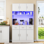 Lumivortex Buffetkapp, valge, k&ouml;&ouml;gibuffetkapp 3 sahtli ja 6 uksega, 100 x 40 x 180 cm, k&otilde;rge k&ouml;&ouml;gikapp LED-valgustusega, reguleeritavad riiulid, alumiiniumist k&auml;epidemed (A)