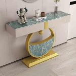 Moderner schmaler Konsolentisch mit Schubladen, dicke Steinplatte, Sofatisch f&uuml;r platzsparende Aufbewahrung im Wohnzimmer, Flur, Foyer