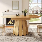 DUlVBPE Esstisch ausziehbar, Esszimmertisch, K&uuml;chentisch, balkontisch, esstisch Holz Runder Esstisch, ausziehbar zu ovaalne, 118-158 cm, Platz f&uuml;r bis zu 6 Personen, Holzfarbe