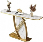 Generisch Konsolentisch mit goldenem Metallgestell und Marmorplatte - Stilvolles M&ouml;belst&uuml;ck f&uuml;r Wohnzimmer und Flur, ideal f&uuml;r Eingangsbereich oder hinter dem Sofa - Moderne Einrichtungsl&ouml;sung