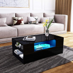 Kohvilaud, kaasaegne kohvilaud, elutoa laud 2 sahtliga ja avatud riiuliga, k&otilde;ik k&otilde;rgl&auml;ikega kohvilaud, ristk&uuml;likukujuline elutoa m&ouml;&ouml;bel 95 x 55 x 37 cm (LED-iga, must)