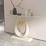 Moderner Konsolentisch f&uuml;r den Eingangsbereich, schmaler 59-Zoll-Sofatisch mit stilvollem geometrischem Metallrahmen, beežfarbenes Finish - perfekt f&uuml;r die Einrichtung von Flur und Wohnzimm