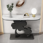 Schmaler moderner Konsolentisch f&uuml;r das Wohnzimmer - Stilvoller Eingangstisch mit geometrischem Metallrahmen, schwarzes Flurm&ouml;bel (100 cm) - Ideal f&uuml;r kleine R&auml;ume