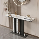 Gold- und schwarzer Konsolentisch, Sofatisch, moderner Eingangstisch, schmale Flurtische mit geometrischen Metallbeinen f&uuml;r Wohnzimmer, Flur (Schwarz 4,80 * 30 * 80 cm)