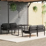 5-teiliges Gartensofa-Set mit Kissen aus anthrazitfarbenem Aluminium, f&uuml;r den Au&szlig;enbereich, Gartenm&ouml;bel-Set f&uuml;r den Au&szlig;enbereich, Gartensofas
