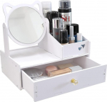 LEcylankEr kosmeetikakorraldaja, riietuslaua korraldaja koos peegliga, valge laua kosmeetikakorraldaja, valge meigikorraldus sahtliga garderoobi, magamistoa, vannitoa jaoks (&uuml;mmargune peegel)