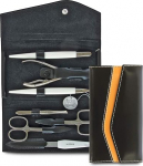 nippes Solingen Premium Line Seam Manicure Set, 7 Pieces, Stainless Steel, Nickel and Rustproof, Black Cowhide Nail Case with Contrast Stripes, Nail Care Set, Made in Solingen/Germany