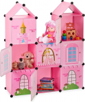 Relaxdays Boltless Shelving Unit for Children's Room, Princess Castle, Plastic, DIY Cabinet with Doors, H x D: 128 x 110 x 37 cm, Pink