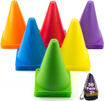 Tebery Indoor/Outdoor Agility Cones Sports Soccer Flexible Cone Sets, Assorted Colors, 24/Set