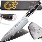 Damaskuse k&ouml;&ouml;ginuga 20 cm professionaalne kokandusnuga Jaapani Damaskuse terasest - AUS-10 kokandusnuga - 67-kordne professionaalne - terav Damaskuse nuga koos terakaitse ja puhastuslappidega - professionaalne nuga