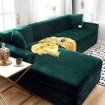 HKPLDE Thick Sofa Covers 1 2 3 Seat Velvet L-Shape Sofa Protective Cover Easy Fit Stretch Elastic Fabric Sofa Couch Furniture Protector 1-Seater (90 - 140 cm) Dark Green