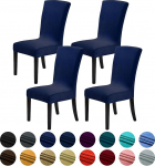 Howhic Velvet Chair Covers for Dining Room Set of 4, Stretchy Dining Chair Covers, Washable Kitchen Chairs, Elegant Decoration for Home and Banquet (Federal Blue, 4 Pack)