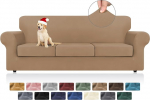 KEKUOU 4 Pack Stretch Couch Covers for 3 Pillows Couch Sofa Sofa Cover Slipcover for 3 Separate Pillows Couch with Soft Elastic Furniture Protector for Dogs Kids (Sofa, Camel)