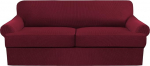 GAMUKAI Pack of 3 Sofa Covers, Stretch Couch Covers for T Cushions, Sofa Slipcovers, Soft Furniture Covers with 2 Individual T Cushion Shape Seat Covers (Burgundy, Love Seat XL)