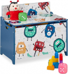 Relaxdays Toy Chest Monster Design Toy Box with Lid HBD 50 x 60 x 36.5 cm MDF Toy Box Blue/White
