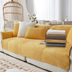 QIAQ Weiche Pl&uuml;sch-Sofabez&uuml;ge f&uuml;r 1, 2, 3, 4-Sitzer, rutschfeste Sofa-Schonbez&uuml;ge f&uuml;r Ecke L-Form, waschbarer M&ouml;belschutz, Sofakissenbez&uuml;ge (90 x 160 cm, Gelb)