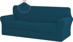 ISSUNTEX 4-teilige Sofabez&uuml;ge, hochdehnbar, dick, weich, Bezug f&uuml;r Sofa mit 3 separaten Kissen, Jacquard-Stoff, elastischer Bezug, M&ouml;belschutz f&uuml;r Hunde, f&uuml;r &uuml;bergro&szlig;es Sofa, Pfauenblau