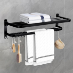 Towel Holder Bathroom HONPHIER Towel Rail Wall Mounted Foldable Towel Holder Stainless Steel Bath Towel Holder with Hooks Multifunctional Towel Holder for Bathroom Kitchen Bathroom Toilet (23 Inches,