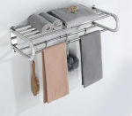 Mooche Adjustable Wall Towel Rail Made of Stainless Steel with 180&deg; Round Handrail, Extendable Towel Rail, Double Towel Rail, Towel Rack Bathroom 40 to 69 cm with 4 Movable Hooks