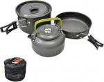 JZK Camping Cookware Set 2-3 inimest kokkuklapitav Camping Cooking Pot Set Saucepan Pan Teekann Aluminium Outdoor Picnic Camping ja matkamine Travel