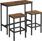 VASAGLE baarilaua ja baaritooli komplekt, s&ouml;&ouml;gikomplekt, baarilaud 2 tooliga, terasraam, t&ouml;&ouml;stuslik disain, vintage pruun/must LBT218B01