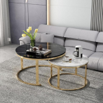 Kohvilaud, 2-osaline komplekt, 80 cm &uuml;mmargune ja marmormustriga puidust laud metallist raamiga, 80 x 80 x 45 cm + 60 x 60 x 38 cm, virnastatud laudade virnastamine elutuppa, magamistuppa, kontorisse (must +