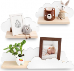 Outentin Wall Shelf Cloud Children's Room - Pilvede riiul lastetoas valge v&auml;rvi - naturaalne puit - pilvikujulised puidust riiulid lastetoas, sisaldab klambreid ja paigaldusd&uuml;&uuml;pe - 3 tk komplektis