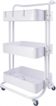 3 Tier Metal Rolling Cart with Handle Multifunctional Storage Cart for Office Living Room Kitchen Moving Storage Cart with Wheels (C-White)