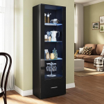 Klaasist vitriinkapp koos valgustusega 55 x 35 x 172 cm Vitriinkapp sahtli ja avatud klaasriiuliga Moodne klaasist vitriinkapp seisev k&otilde;rgl&auml;ikega must elutuppa