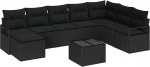 9-teilige Garten-Sofa-Set mit Kissen Beige Poly Rattan, 2-Sitzer Garten-Sofa mit Kissen Schwarz Poly Rattan Gartenlounge Model3346513