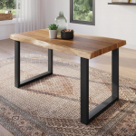 S&ouml;&ouml;gitoa laud 120 x 80 cm, massiivne akaatsiapuit, naturaalset v&auml;rvi lauaplaat, ehtsa vineeriga, U-raamiga, must