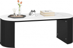 HOMCOM Ovaalne kohvilaud Marmori efektiga k&uuml;ljelaud, &uuml;marate nurkadega ja paksude jalgadega elutuppa kontorisse magamistuppa 110 x 50 x 40 cm mustana