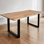 S&ouml;&ouml;gitoa laud 240 x 100 cm, tahke akaatsiapuit 26 mm, naturaalset v&auml;rvi lauaplaat, ehtsa v&otilde;rega, U-raamiga, must